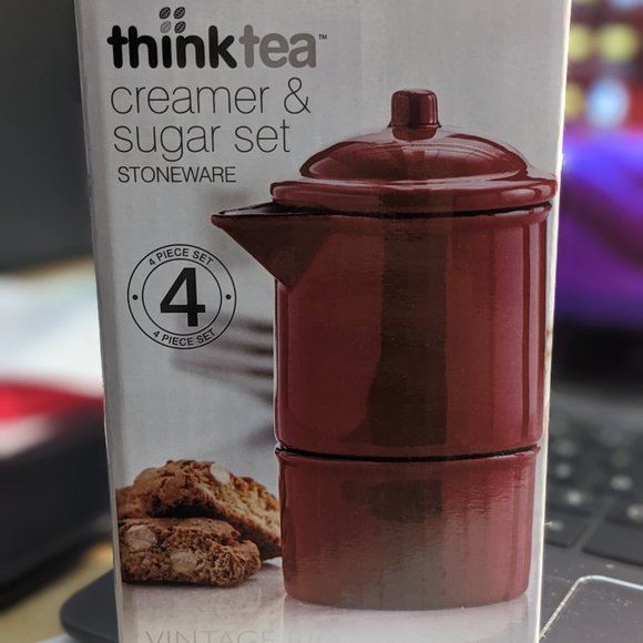 New red creamer & sugar set coffee tea kitchen stoneware (dishwasher friendly) - Picture 3 of 3